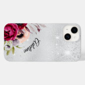 Zilverglitterbloemen met vuurwapennaam Case-Mate iPhone case (Achterkant (horizontaal))