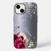 Zilverglitterbloemen met vuurwapennaam Case-Mate iPhone case (Achterkant)