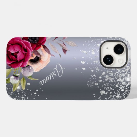 Zilverglitterbloemen met vuurwapennaam Case-Mate iPhone case (Achterkant (horizontaal))
