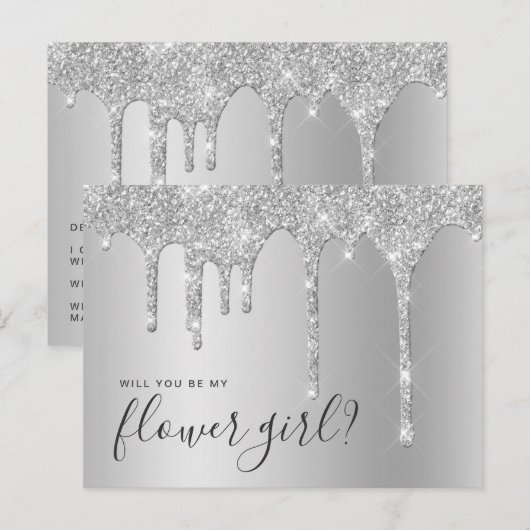 Zilverglitterdruppels zijn mijn bloemmeisje uitnodiging briefkaart (Voorkant / Achterkant)