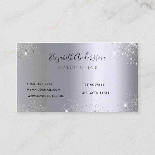 Zilverglitterstof metaal maakt haar schoonheid visitekaartje (Achterkant)