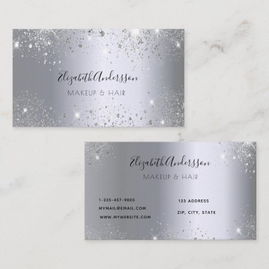 Zilverglitterstof metaal maakt haar schoonheid visitekaartje (Voorkant / Achterkant)