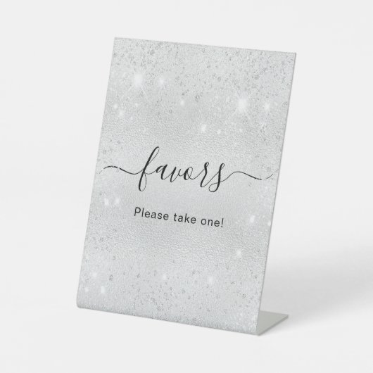 Zilverglitterstofbeugels Reclamebord Met Voetstuk (Voorkant)