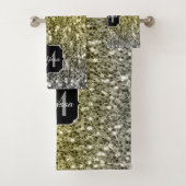 Zilvergouden donkere sparren glitter ombre Monogra Bad Handdoek (Insitu)