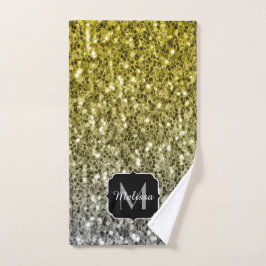 Zilvergouden donkere sparren glitter ombre Monogra Bad Handdoek