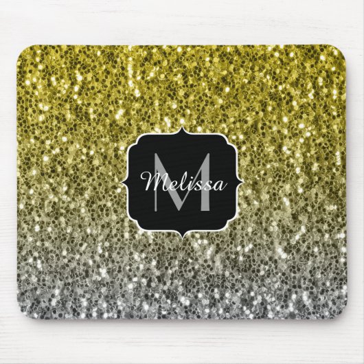 Zilvergouden donkere sparren glitter ombre Monogra Muismat (Voorkant)