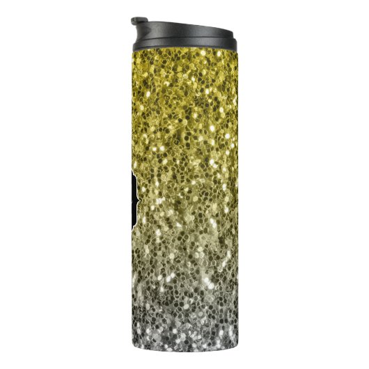 Zilvergouden donkere sparren glitter ombre Monogra Thermosbeker (Geroteerd rechts)