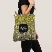 Zilvergouden donkere sparren glitter ombre Monogra Tote Bag (Dichtbij)