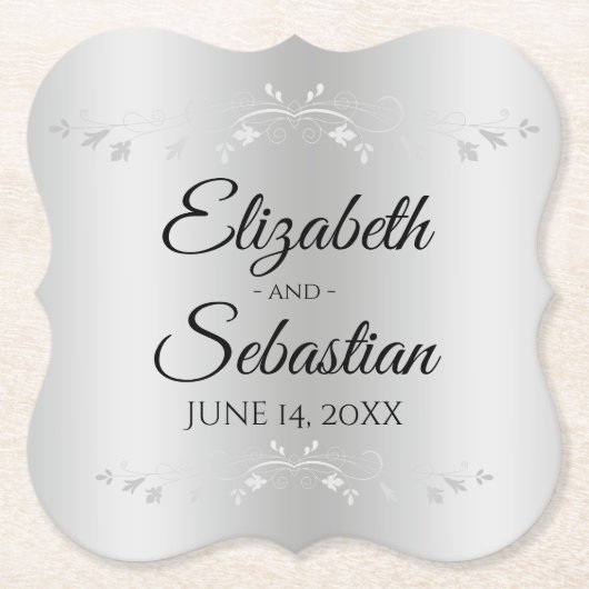 Zilvergradiënt Elegant Vlaams huwelijk Kartonnen Onderzetters (Voorkant)