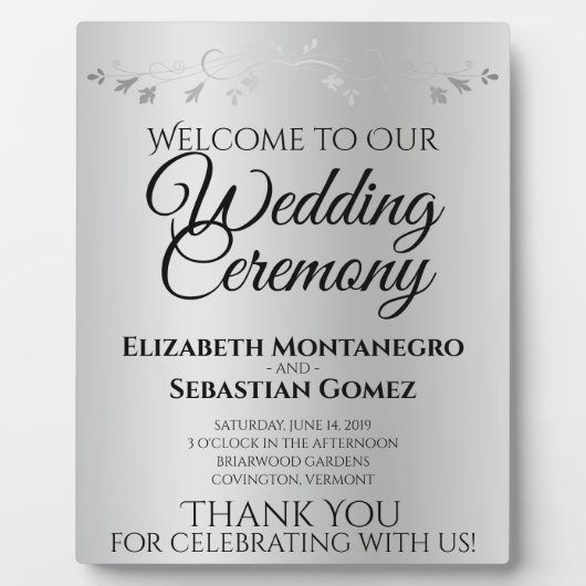 Zilvergradiënt & Vlurig elegant bruiloft Welkom Fotoplaat (Voorkant)