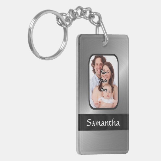 Zilvergrijs aangepaste foto sleutelhanger (Voorkant Links)