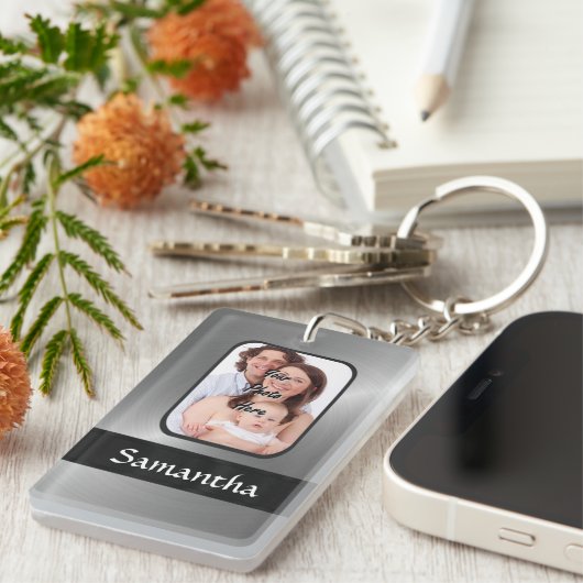 Zilvergrijs aangepaste foto sleutelhanger (Voorkant Rechts)