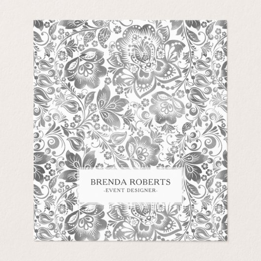 Zilvergrijs Bloemen Damasks Visitekaartje (Buitenkant ongevouwen)