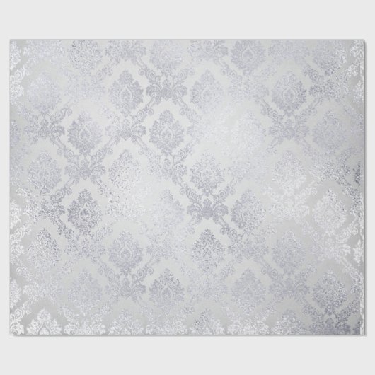 Zilvergrijs Bloemen Damast Floral Royal Monochrom Cadeaupapier (Vlak)