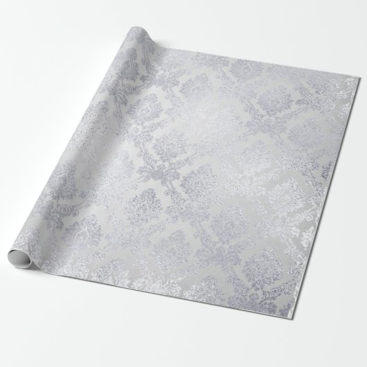 Zilvergrijs Bloemen Damast Floral Royal Monochrom Cadeaupapier (Uitgerold)