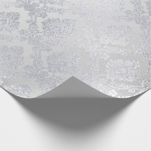 Zilvergrijs Bloemen Damast Floral Royal Monochrom Cadeaupapier (Hoek)