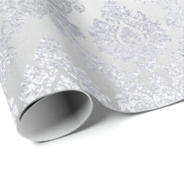 Zilvergrijs Bloemen Damast Floral Royal Monochrom Cadeaupapier