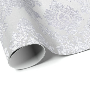Zilvergrijs Bloemen Damast Floral Royal Monochrom Cadeaupapier