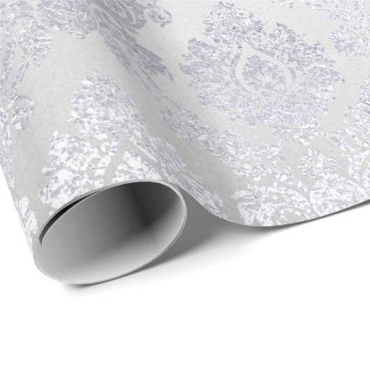 Zilvergrijs Bloemen Damast Floral Royal Monochrom Cadeaupapier (Rol Hoek)
