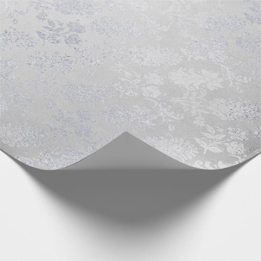 Zilvergrijs Bloemen Gevoelig Metallic Monochromati Cadeaupapier (Hoek)