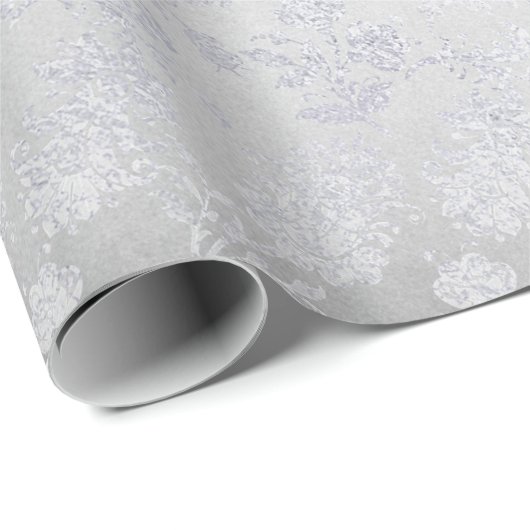 Zilvergrijs Bloemen Gevoelig Metallic Monochromati Cadeaupapier (Rol Hoek)