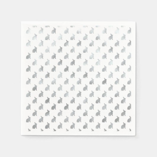 Zilvergrijs Bunny Achtergrond Faux Folie Grijs Servetten (Voorkant)