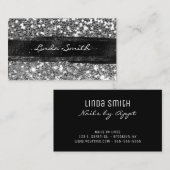 Zilvergrijs Confetti Glitter Black Brush Strokes Visitekaartje (Voorkant / Achterkant)