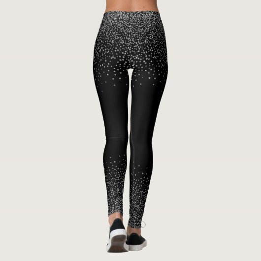 Zilvergrijs Confetti op zwart Leggings (Achterkant)