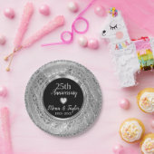 Zilvergrijs Damast en Hart Papieren Bordje (Feest)