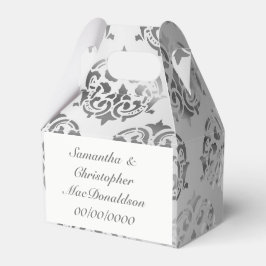 Zilvergrijs damast patroon bruiloft bedankdoosjes