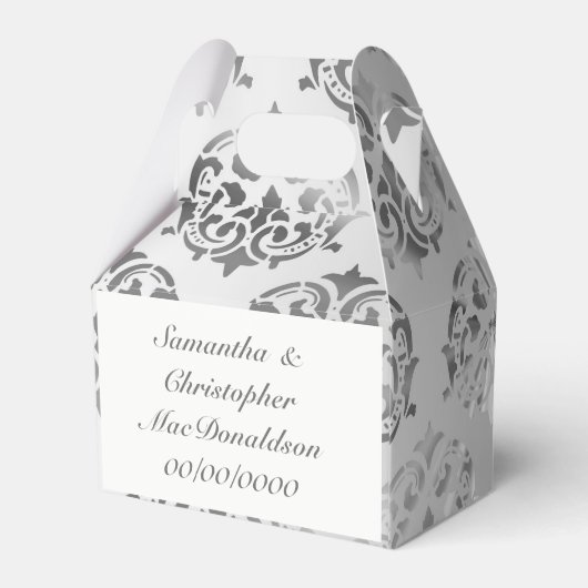 Zilvergrijs damast patroon bruiloft bedankdoosjes (Achterkant)