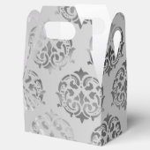 Zilvergrijs damast patroon bruiloft bedankdoosjes (Geopend)