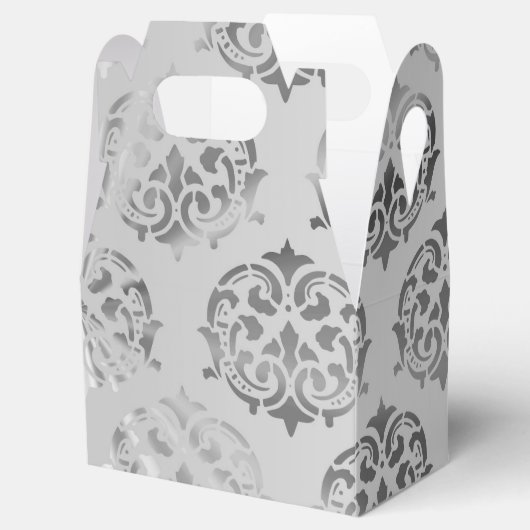 Zilvergrijs damast patroon bruiloft bedankdoosjes (Geopend)