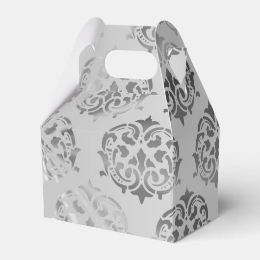 Zilvergrijs damast patroon bruiloft bedankdoosjes (Voorkant Zijde)