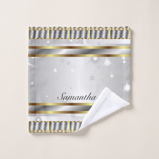 zilvergrijs en gouden script bad handdoek (Wasdoekje)