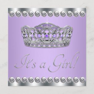 Zilvergrijs en Paarse Baby shower Kaart