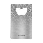 Zilvergrijs Faux Glitter & Metallic Texture Blend Creditkaart Flessenopener (Voorkant)