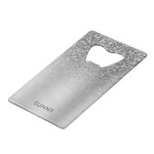 Zilvergrijs Faux Glitter & Metallic Texture Blend Creditkaart Flessenopener (Voorkant Gekanteld)