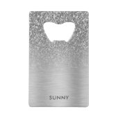 Zilvergrijs Faux Glitter & Metallic Texture Blend Creditkaart Flessenopener (Achterkant)