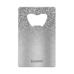 Zilvergrijs Faux Glitter & Metallic Texture Blend Creditkaart Flessenopener