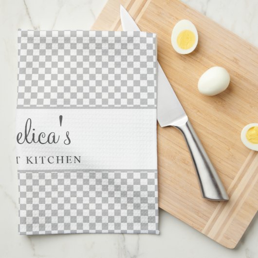 Zilvergrijs Frans Plaid Check Country Gourmet Theedoek (Quarter Fold)