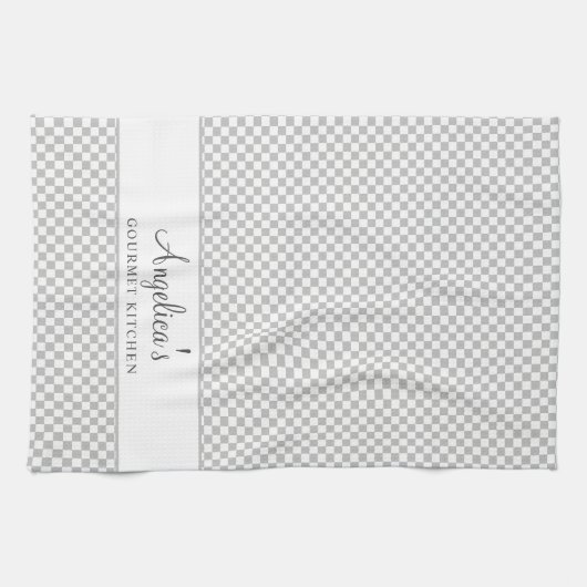 Zilvergrijs Frans Plaid Check Country Gourmet Theedoek (Horizontaal)