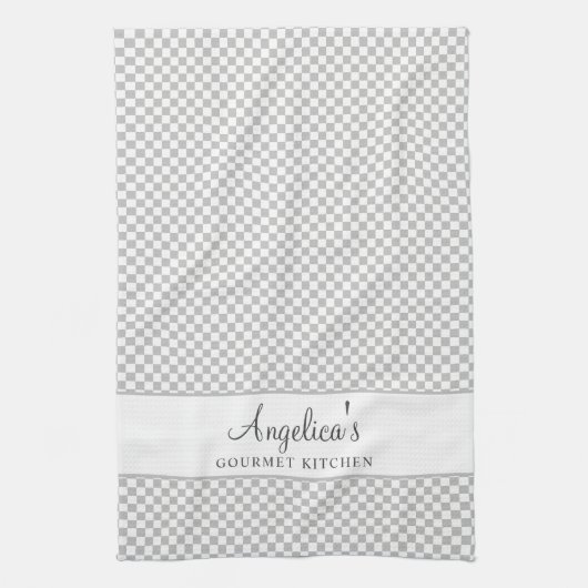 Zilvergrijs Frans Plaid Check Country Gourmet Theedoek (Verticaal)