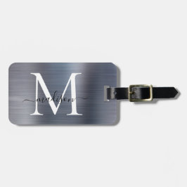 Zilvergrijs Geborsteld Metalen Script Monogram Sch Bagagelabel