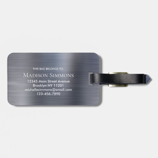 Zilvergrijs Geborsteld Metalen Script Monogram Sch Bagagelabel (Achterkant horizontaal)