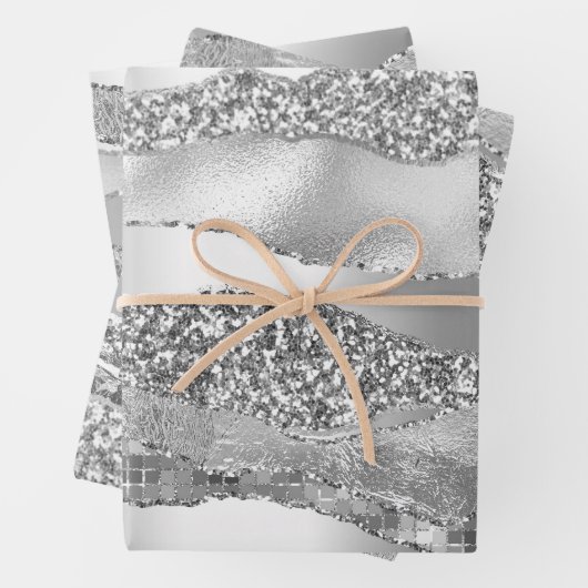 Zilvergrijs grijs glitter metallic folie chic inpakpapier vel (In situ)