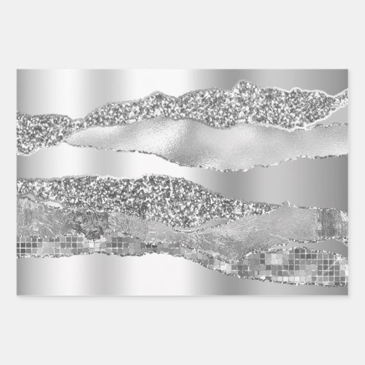 Zilvergrijs grijs glitter metallic folie chic inpakpapier vel (Voorkant)