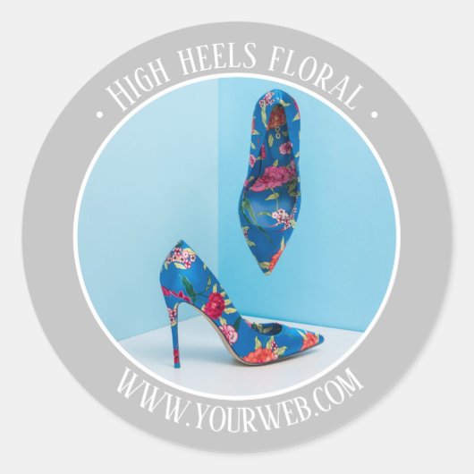 Zilvergrijs Hoge hakken bloemenproduct promotie Ronde Sticker (Voorkant)