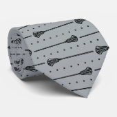 Zilvergrijs Lacrosse Zwart Sticks & Stippen Patroo Stropdas (Opgerold)