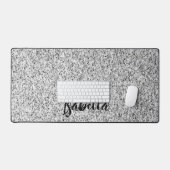 Zilvergrijs licht glitter fonkelt Custom name Bureaumat (Keyboard & Muis)